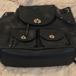 Coach Classic Black Leather Backpack with Turnlock Pockets.Mint Condition.